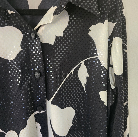 Drapers And Damon's Shimmery Button Up Shirt Women Sz L Floral Glitter Excellen - Picture 6 of 12